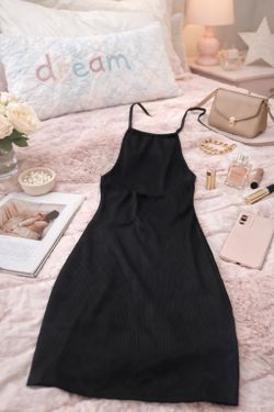 Minimalist Black Ribbed Dress | Size Small | Open Back | Sexy Lightweight Fit