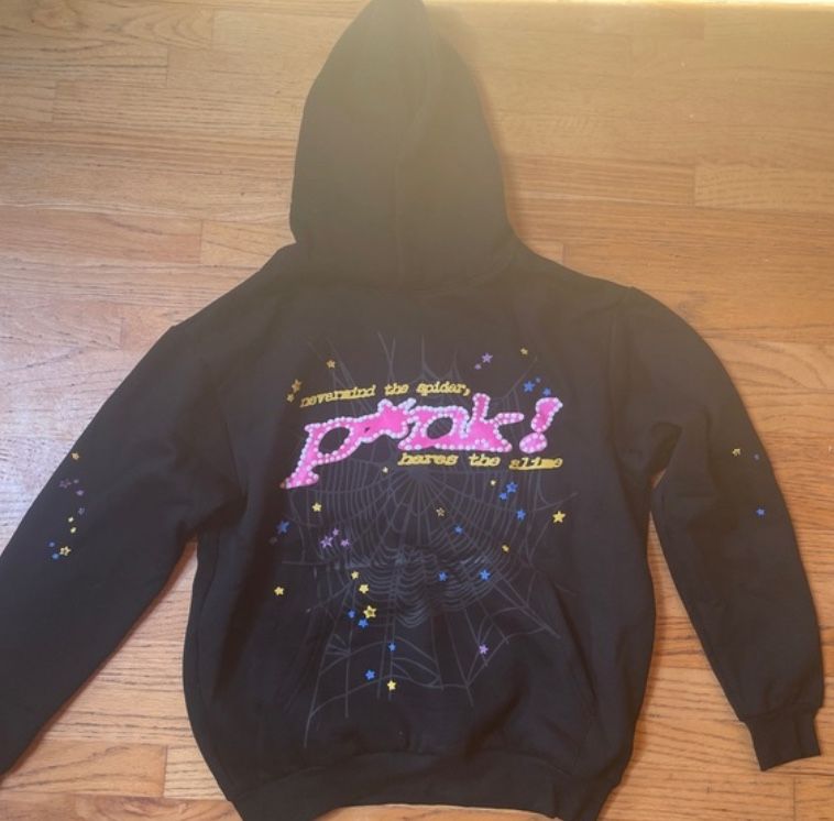 (Meet Up) NEW Spider Worldwide × Young Thug Sp5der Black Punk Hoodie - Medium