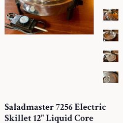 Saladmaster 7256 Oil Core Electric Skillet w/ Vapo Lid & Power Cord 12” Manual
