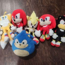 Collection Of 7 Sonic And Friends Plush Teddies 