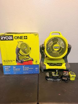 New Ryobi ONE+ 18V 7-1/2 in. Bucket Top Misting Fan Kit with