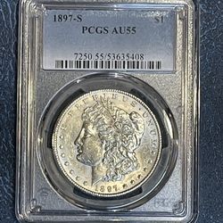 1897-S Morgan Dollar - Graded AU55 By PCGS