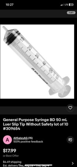 General Purpose Syringe BD 50 mL Luer Slip Tip Without Safety lot of 10 #309654