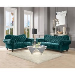 Green Velvet Sofa and Loveseat @Elegant Furniture