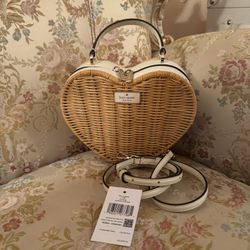 New With Tags Kate Spade New York Heart Wicker Crossbody Bag