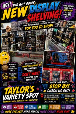 🔥🤯 HEY! WE GOT NEW DISPLAY SHELVING AT TAYLOR’S VARIETY SPOT… WHICH MEANS WE CAN CRAM EVEN MORE COOL S* INTO THE SHOP!** 🤯🔥 More shelves = more me