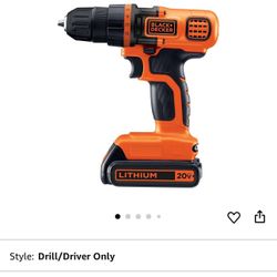 BLACK+DECKER 20V MAX Cordless Drill and Driver, 3/8 Inch, With LED Work Light, Battery and Charger Included (LDX120C)
