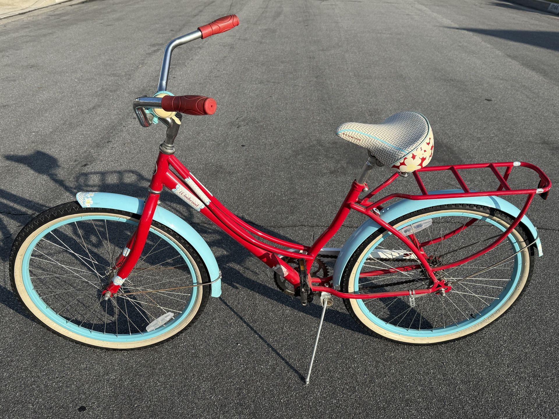 Schwinn Girls Cruiser Bike – Red & Aqua w/ Rack & Bell