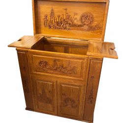 Vintage Hand-Carved Wood Cabinet / Bar Cabinet