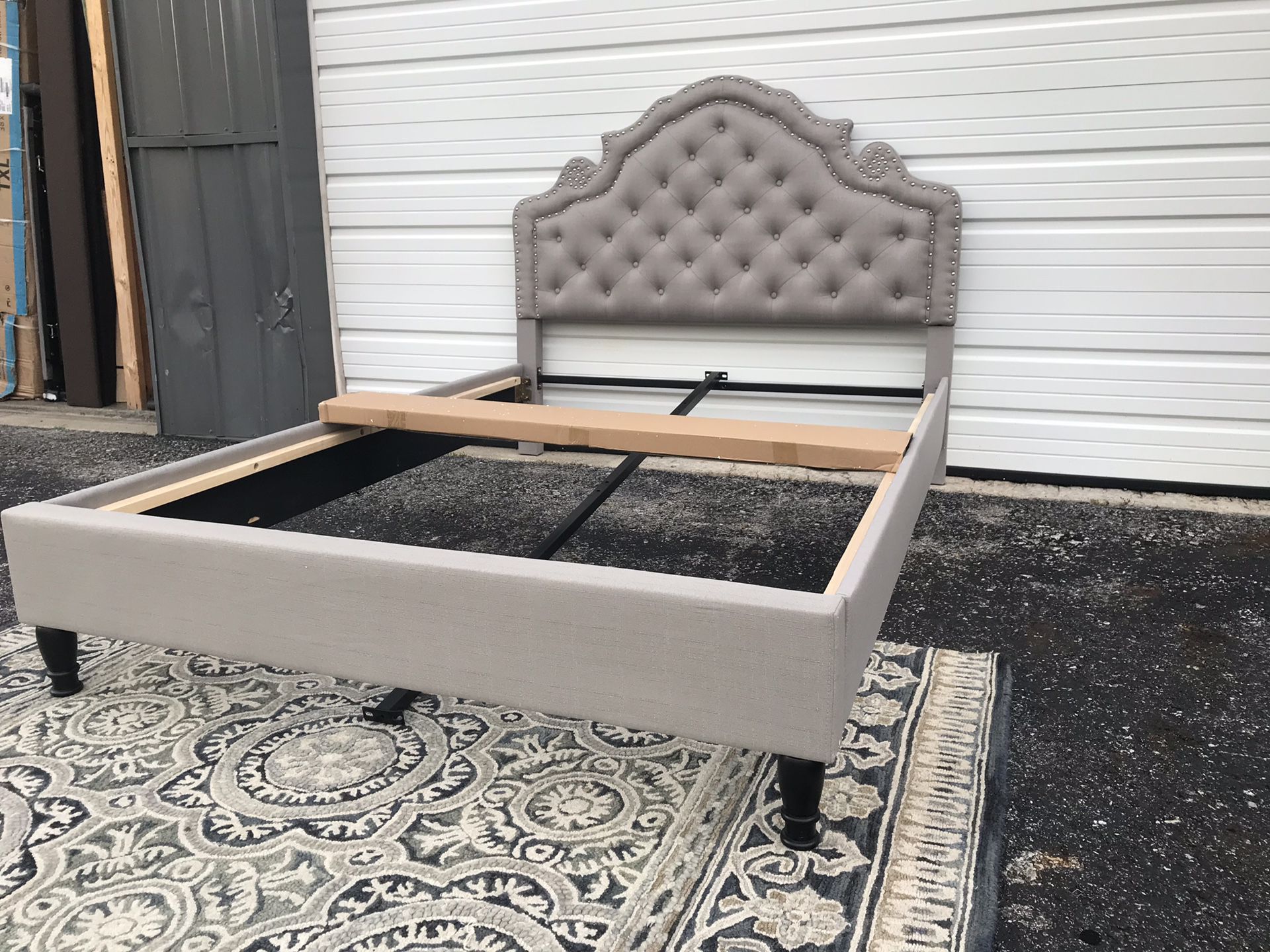 New Queen platform bed frame grey