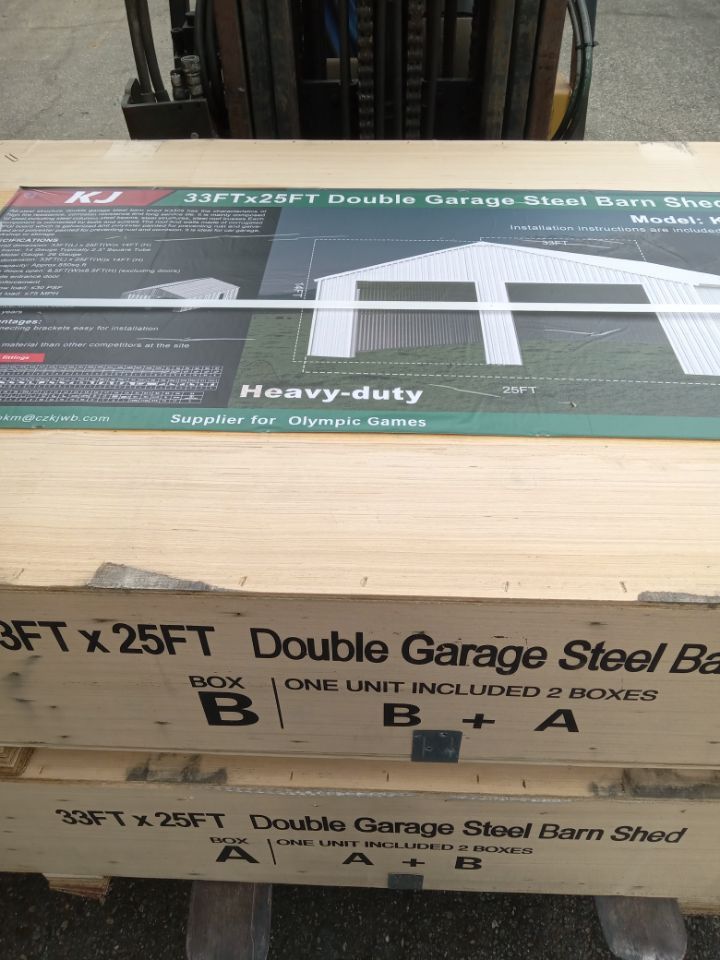 K3325 New Metal Double Garage Building. 33ft By 25ft