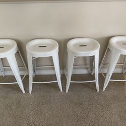 Set Of 4 White Chair Stools 