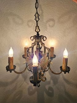 Antique Moe Bridges Chandelier 1920s Spanish Revival Cast Iron Tudor Gothic ceiling light chandelier