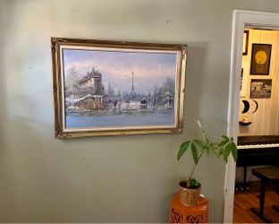 Signed Paris Street Scene Oil Painting Gold Frame