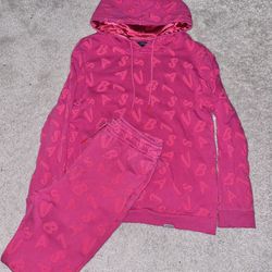 Vibrant Red Hoodie and Stacked Jogger Set