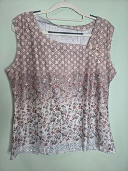 Women's Sleeveless Blouse Ombre Floral Geometric Print Square Neck Mauve Gray