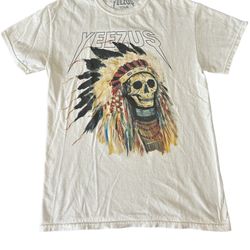 Yeezy Yeezus Tour White Native Chief Skull Skeleton Head Tshirt Size Men’s Small Kanye West
