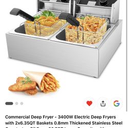 Commercial Deep Fryer - 3400W Electric Deep Fryers with 2x6.35QT Baskets 0.8mm Thickened Stainless Steel Countertop Oil Fryer 20.7QT Large Capacity wi