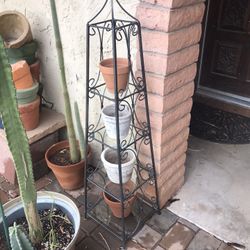 Ornate Wrought Plant Stand W/ 4-Glass Shelves (Pots Not Included)