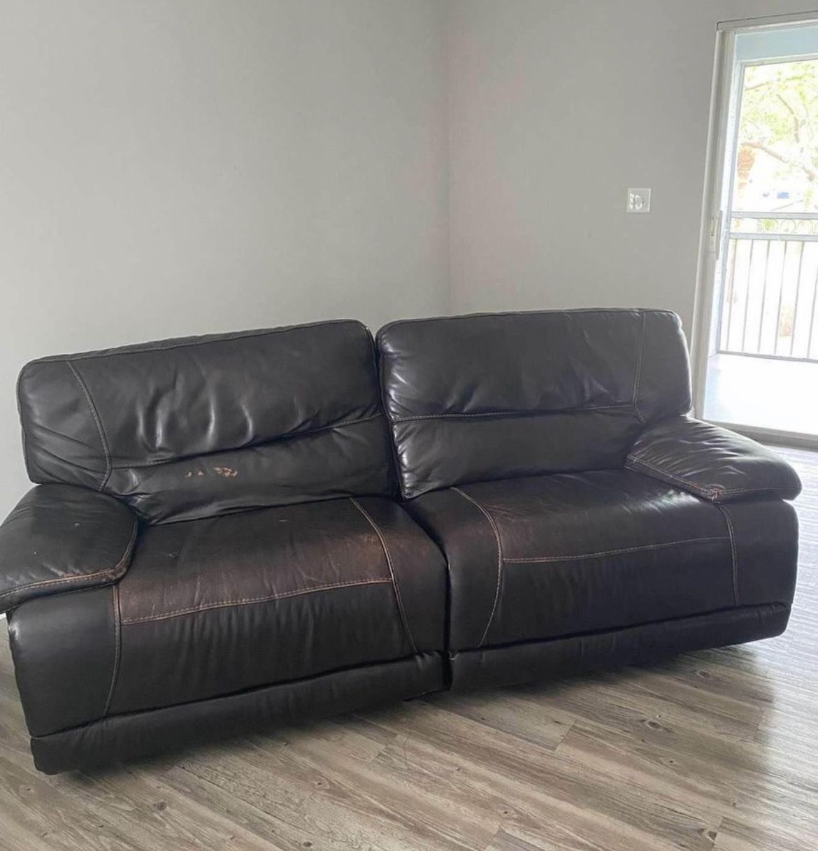 Brown Leather Reclining Sofa and Two Oversized Reclining Loveseats