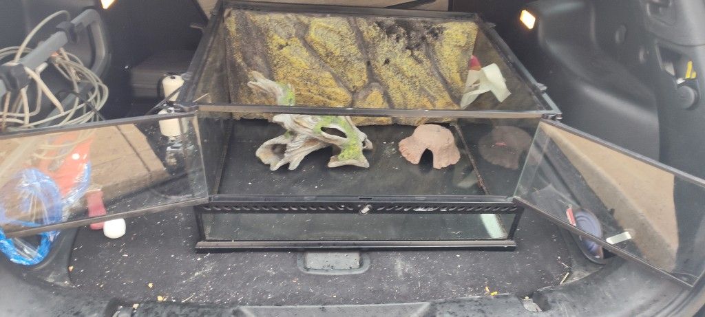 Exo-Terra Glass Terrarium 24×18×12 w/double heat lamp & More.