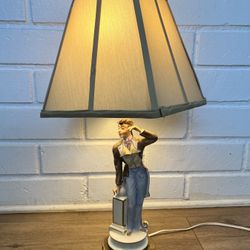 Antique Porcelain Man in a Suit in the Capodimonte Style Table Lamp Figurine