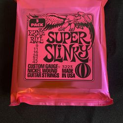 Ernie Ball 3223 Super Slinky Nickel Wound Guitar Strings 3 Pack Pink Brand New 