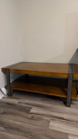 Solid Hardwood Industrial TV Stand & Matching Coffee Table Set