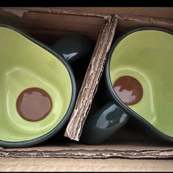 Green and Brown Avocado-Shaped coffee mugs
