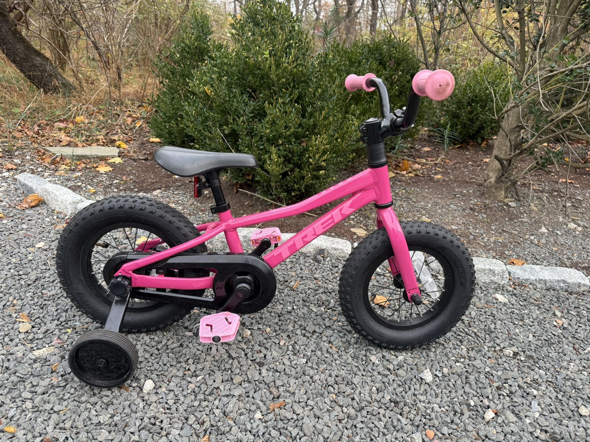 Trek Precaliber 12” hot pink girl bike training wheels