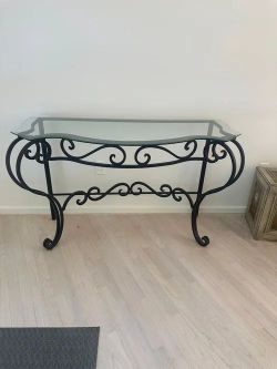 Wrought iron glass top console