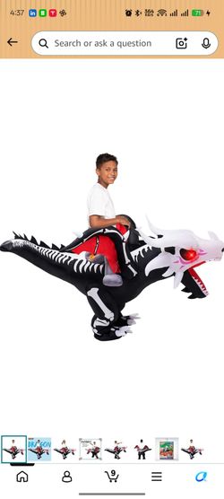 Spooktacular Creations Halloween Dragon Skeleton Inflatable Costume Kids, LED Light Eye Ride on Skeleton Dinosaur Blowup Suit