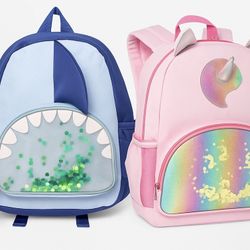 Set 2X 17” Kids Backpack Shark & Unicorn Themes – School Bags for Boys and Girls