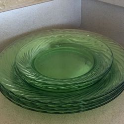 Vintage Pyrex Green Glass Plates