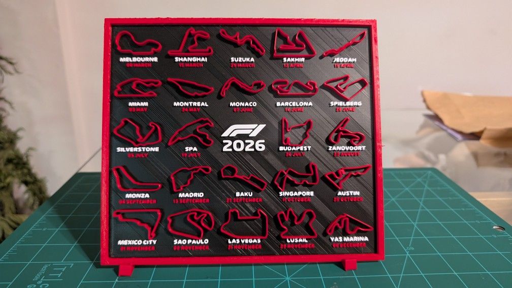 2026 F1 Race Calendar (3D Printed)