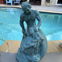 Merman Mermaid Statue -Pool, Patio, Home & Garden