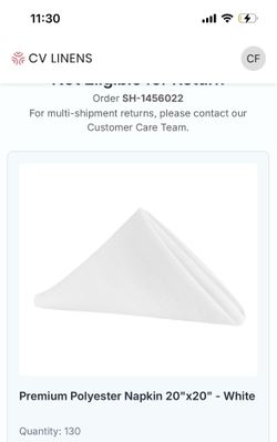 130 20”x20” white linens