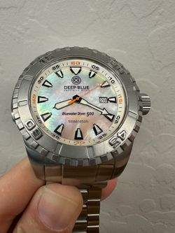 Rare Deep Blue Men's Bluewater Diver 500 Swiss 2824 Automatic MOP Dial SS Watch