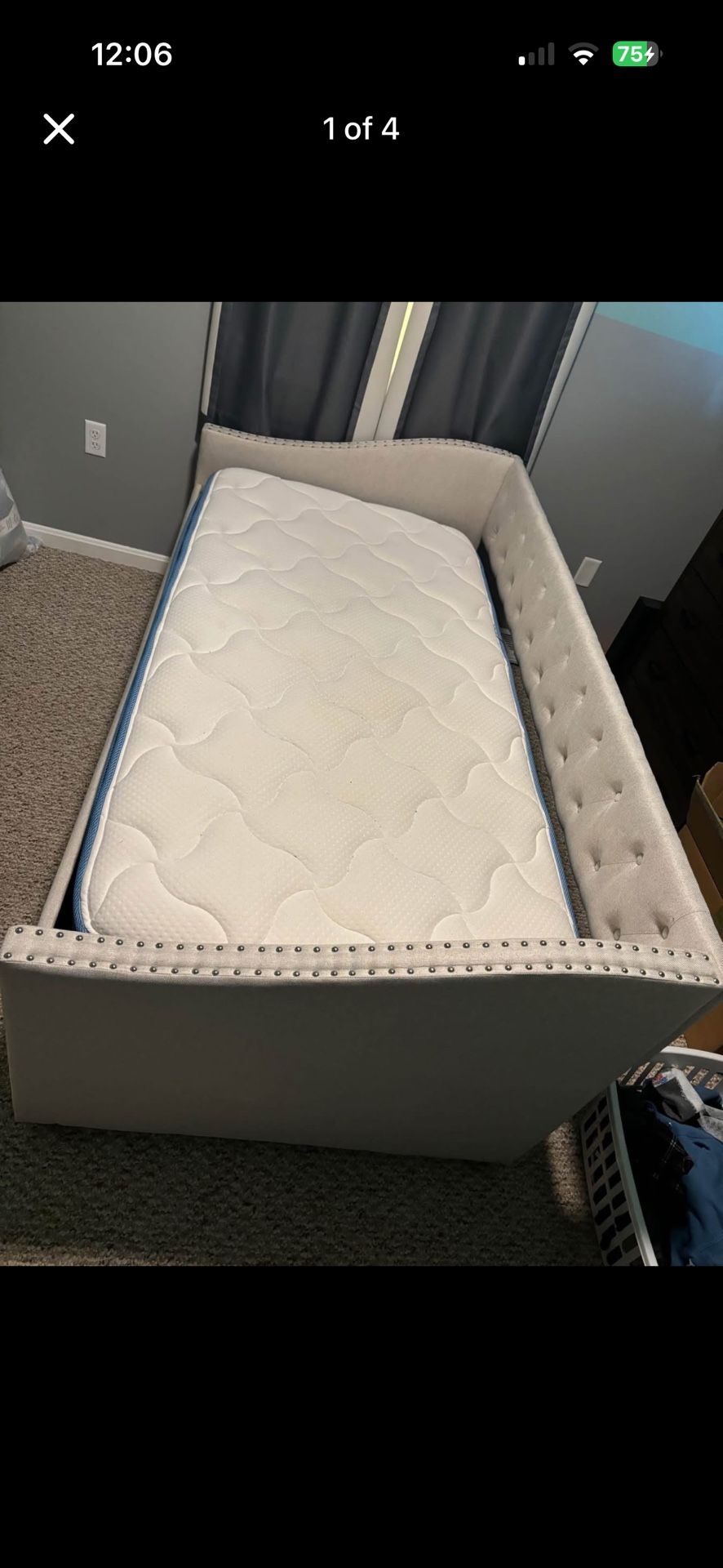 Twin size bed with mattress