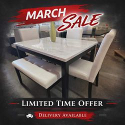 5 Piece Faux Marble Top Dining Table Set 