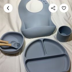 Silicone Baby feeding Bib Plate 🍽 bowl 🥣  Cup 🥤  and utensils many othe colors White Yellow Pink Blue