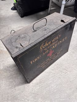 Vintage Johnson’s Industrial First Aid Cabinet Box Antique Metal
