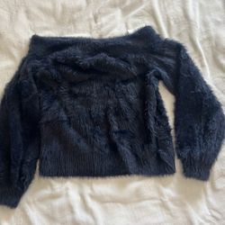 Banana Republic Dark Blue Fuzzy Off The Shoulder Sweater NEW