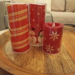 3 Christmas Theme Candles Battery Powered