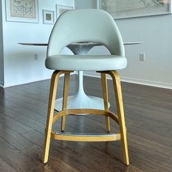 Knoll Saarinen Executive Counter Stool – Volo Parchment Leather, Light Oak Legs (1) 