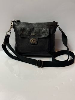 Coach Black Pebbled Leather Turn Lock Pocket Swingpack Crossbody Bag