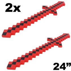 2pack Mine Craft Pixel Classic Sword Diamond LED Flashing Lights and FX Sounds Red