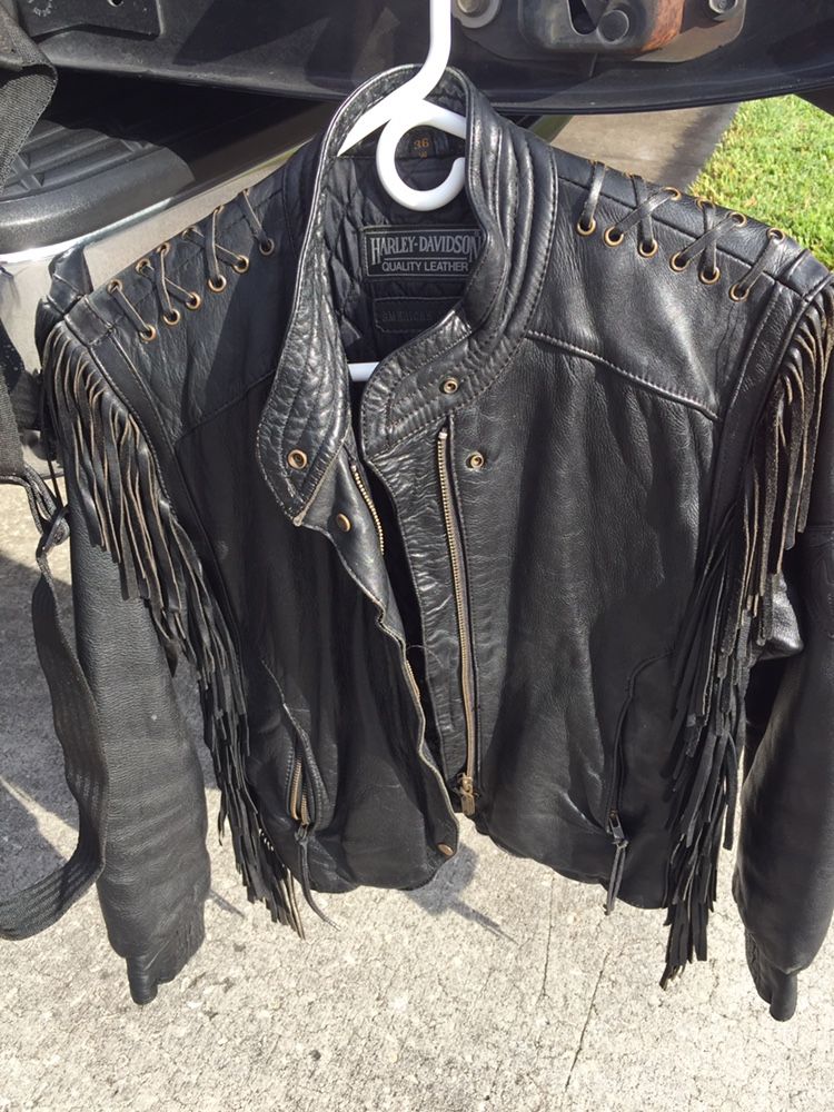 Leather Harley Davidson fringe jacket size 36