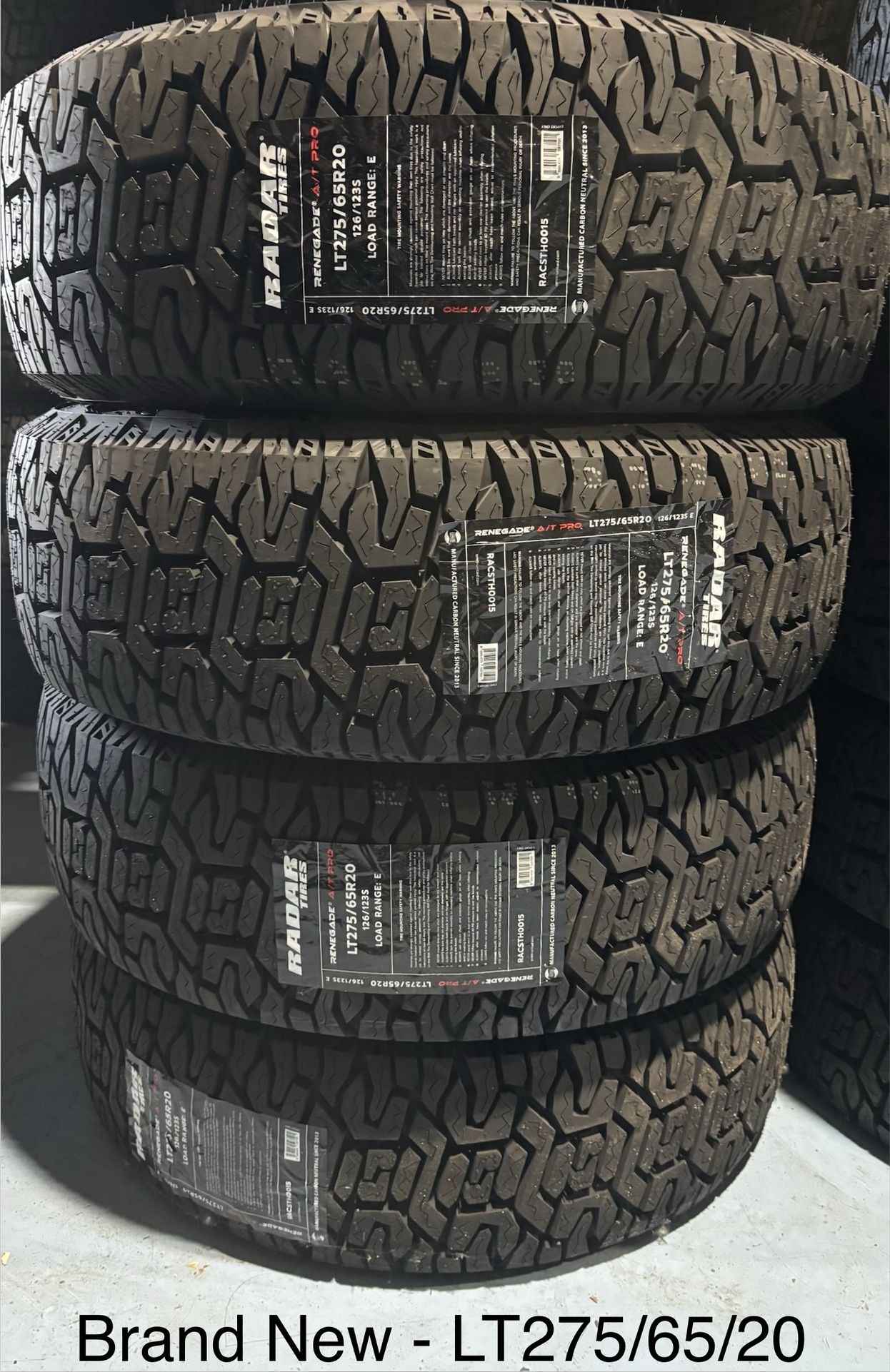 (4) - 275/65/20 Radar Renegade AT Pro Tires