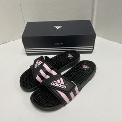 Vintage ADIDAS Adissage Slides Sandals Women SIZE 8 - BLACK PINK - New IN BOX